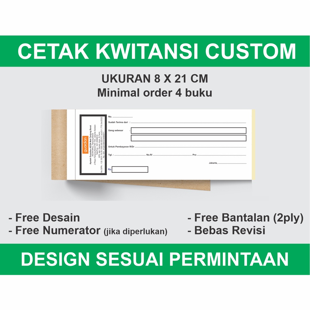 Jual Cetak Kwitansi Custom 1 Rangkap 2 Rangkap Ukuran 8 X 21 Cm Shopee Indonesia 4170