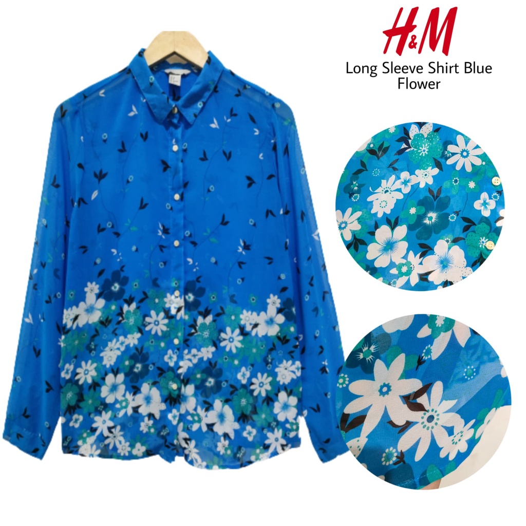 Jual H*M LONGSLEEVE SHIRT BLUE FLOWER/ KEMEJA H*M TERBARU DAN TERMURAH ...