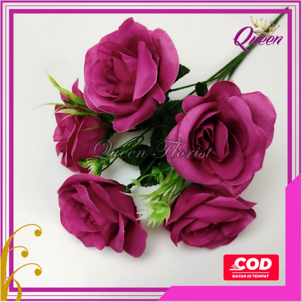 Jual Bunga Mawar Rose Sj Cabang 5 Bahan Kain Dan Plastik - Rose Jepang ...