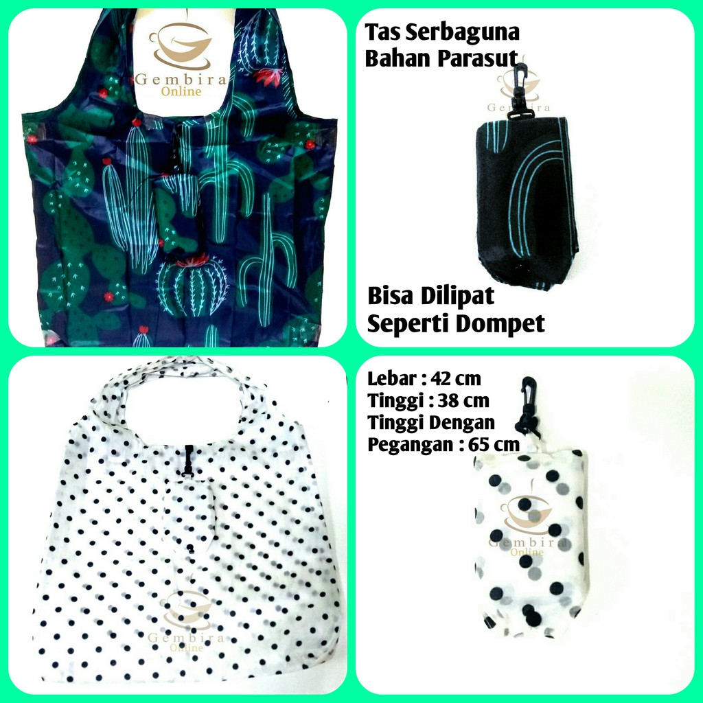 Jual Tas Belanja Lipat Anti Air Shopping Bag Bahan Parasut | Shopee