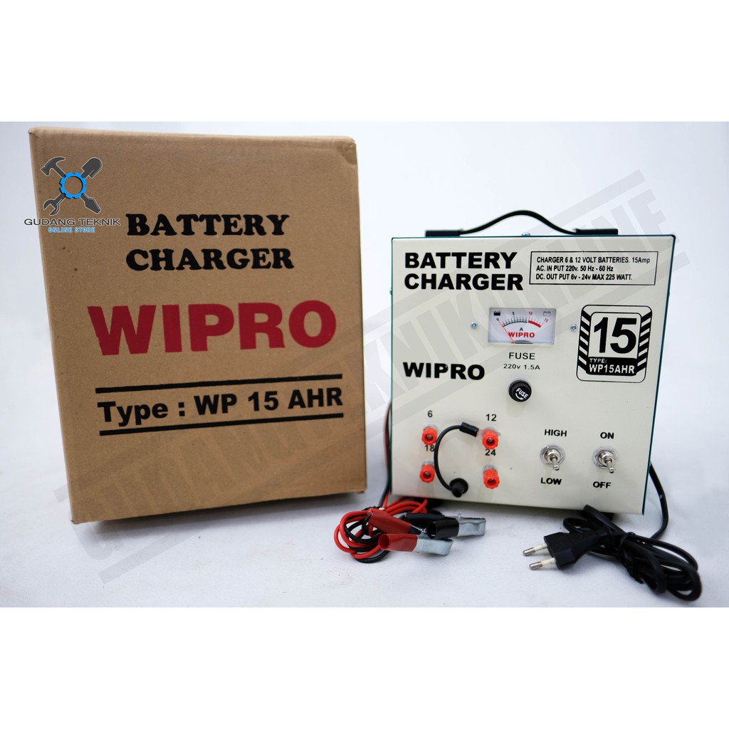 Jual Charger Aki Mobil Motor WIPRO / Baterai Charger 15AH / Cas Accu 15