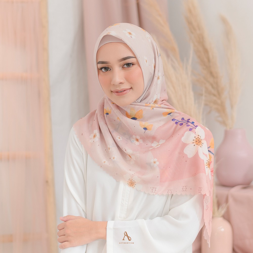 Jual Nura Series Cherry Scarf Hijab Voal Ultrafine Lasercut Hijab Segiempat Voal Print