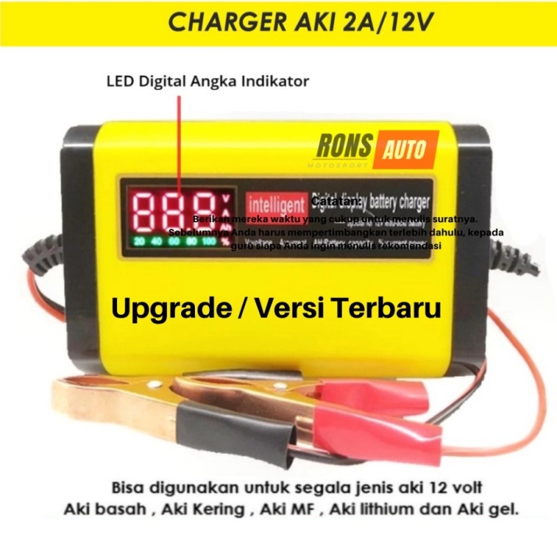 Jual Charger Aki Portable 2A/12V Mobil Motor Digital Display Casan Aki