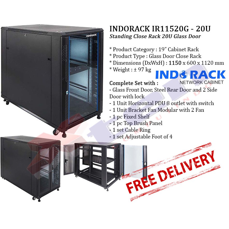 Jual Standing Close Rack Server 20u Depth 1150mm Glass Door Indorack Ir11520g Shopee Indonesia 9788