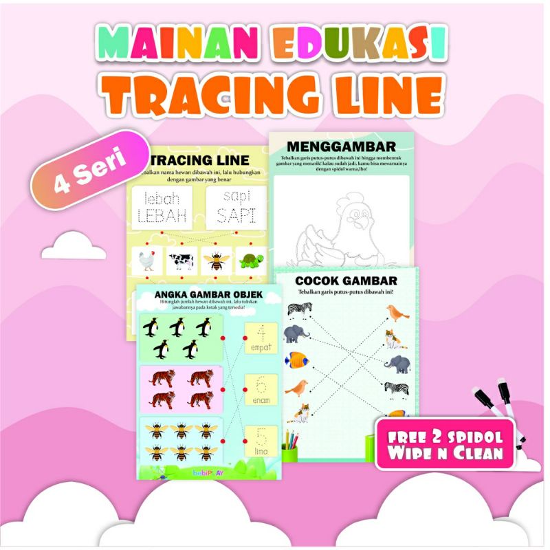 Jual mainan edukasi tracing line wipe n clean mewarnai mencocokan ...