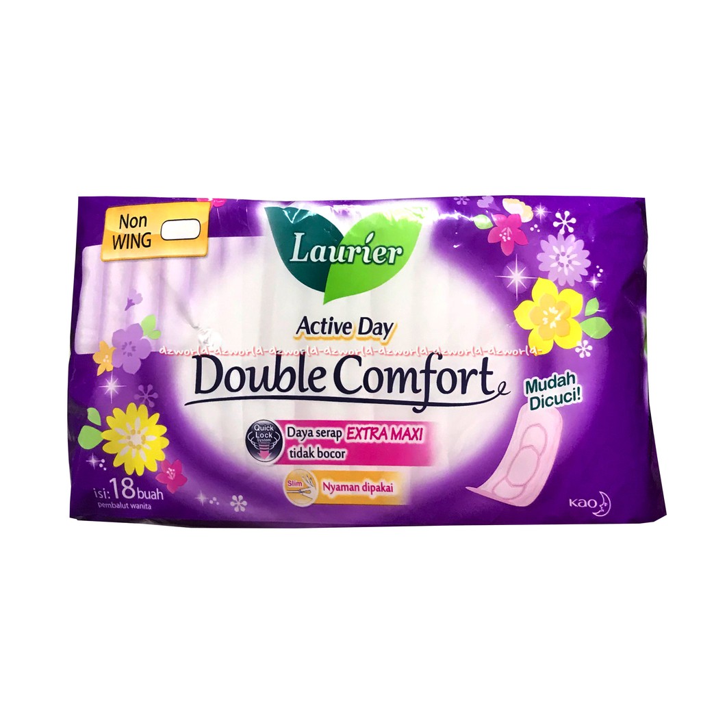 Laurier Active Day 18pcs Double Comfort Pembalut Wanita Regular Non Wing  Kemasan ungu