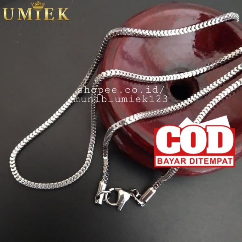 Jual Kalung Pria Wanita Titanium Milano Silver Putih Perak Cowok Cewek