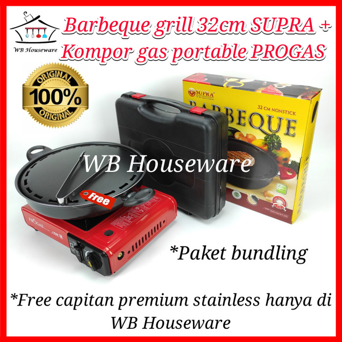 Jual NEW paket panggangan bbq grill pan 32cm SUPRA + kompor gas