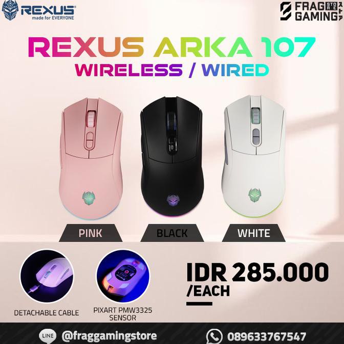 Jual Rexus Arka 107 Dual Gaming Mouse Wireless Wired RX107 RGB ...
