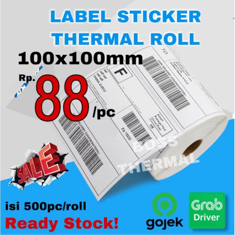 Jual KERTAS LABEL THERMAL 100x100 Isi 500 STICKER BARCODE THERMAL 10X10