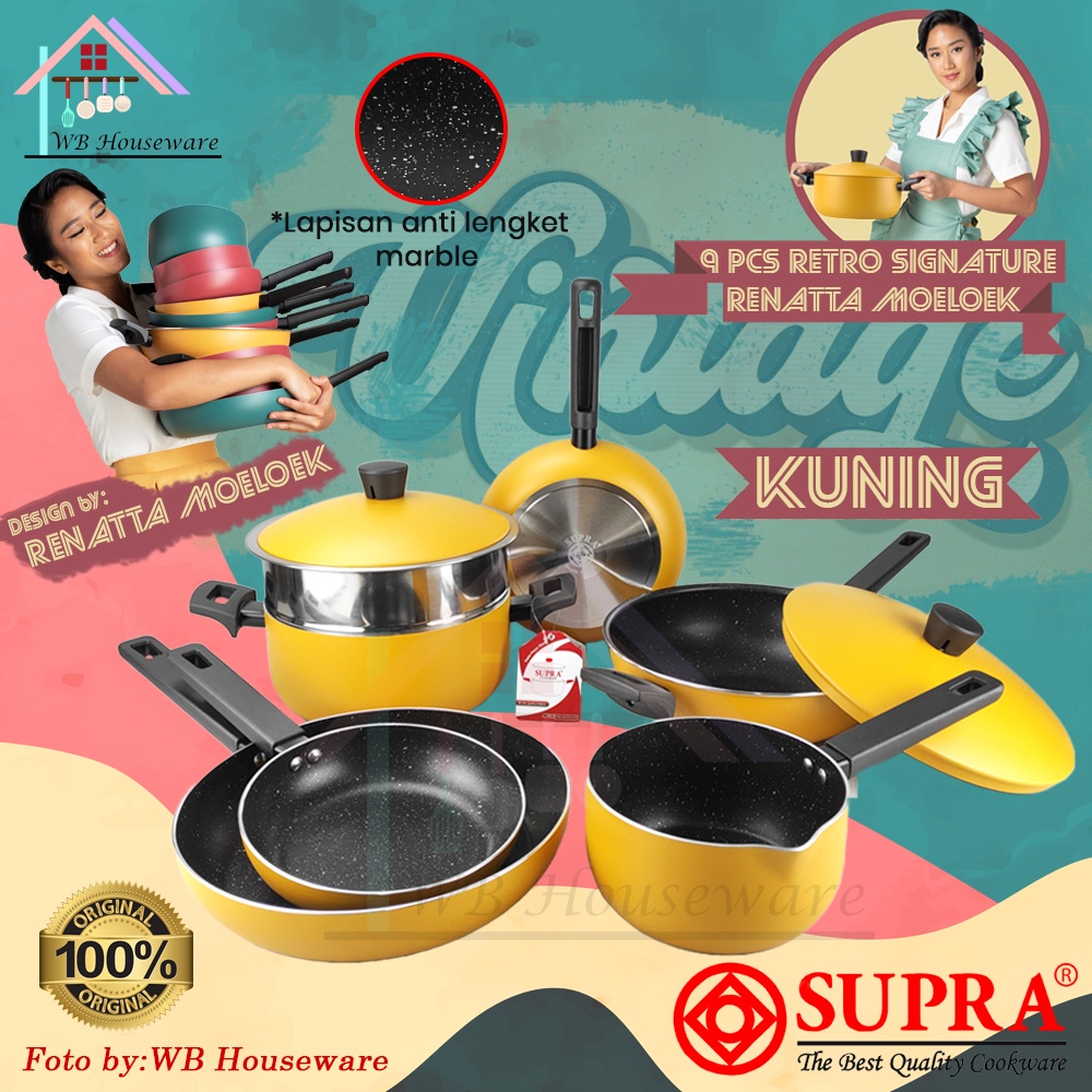 Jual SUPRA 9pcs panci set anti lengket alumunium retro kuning by ...