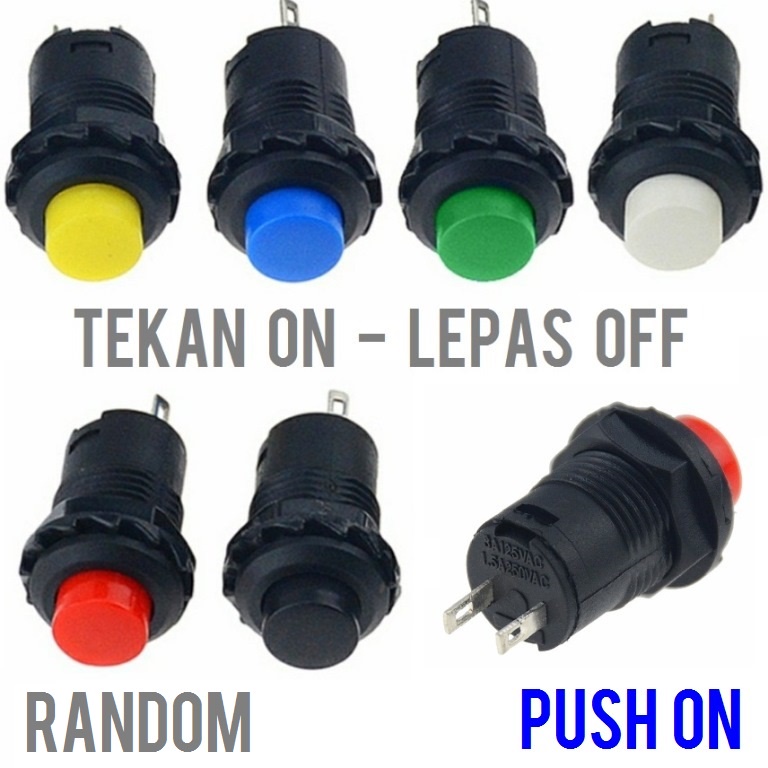 Jual RAK 1C Saklar Warna Switch Push On Off Bulat 12v 24 Volt 2 Pin ...