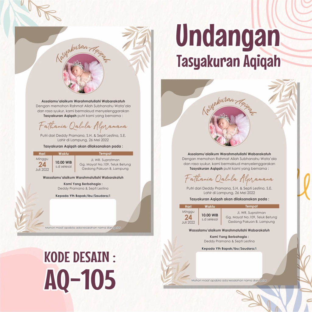 Jual Undangan Aqiqah / Undangan Tasyakuran Aqiqah / Undangan Bayi