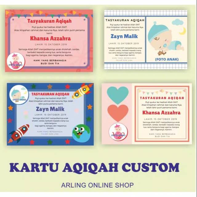 Jual CUSTOM KARTU TASYAKURAN AQIQAH UCAPAN KELAHIRAN SELAPANAN ANAK ...