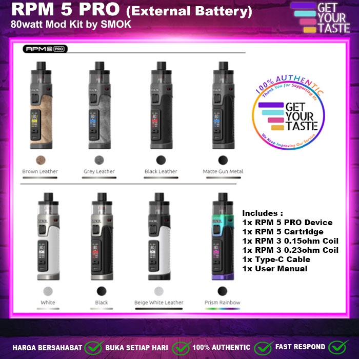 Jual RPM 5 PRO External Battery 80W 18650 Pod Mod Kit Authentic by SMOK ...