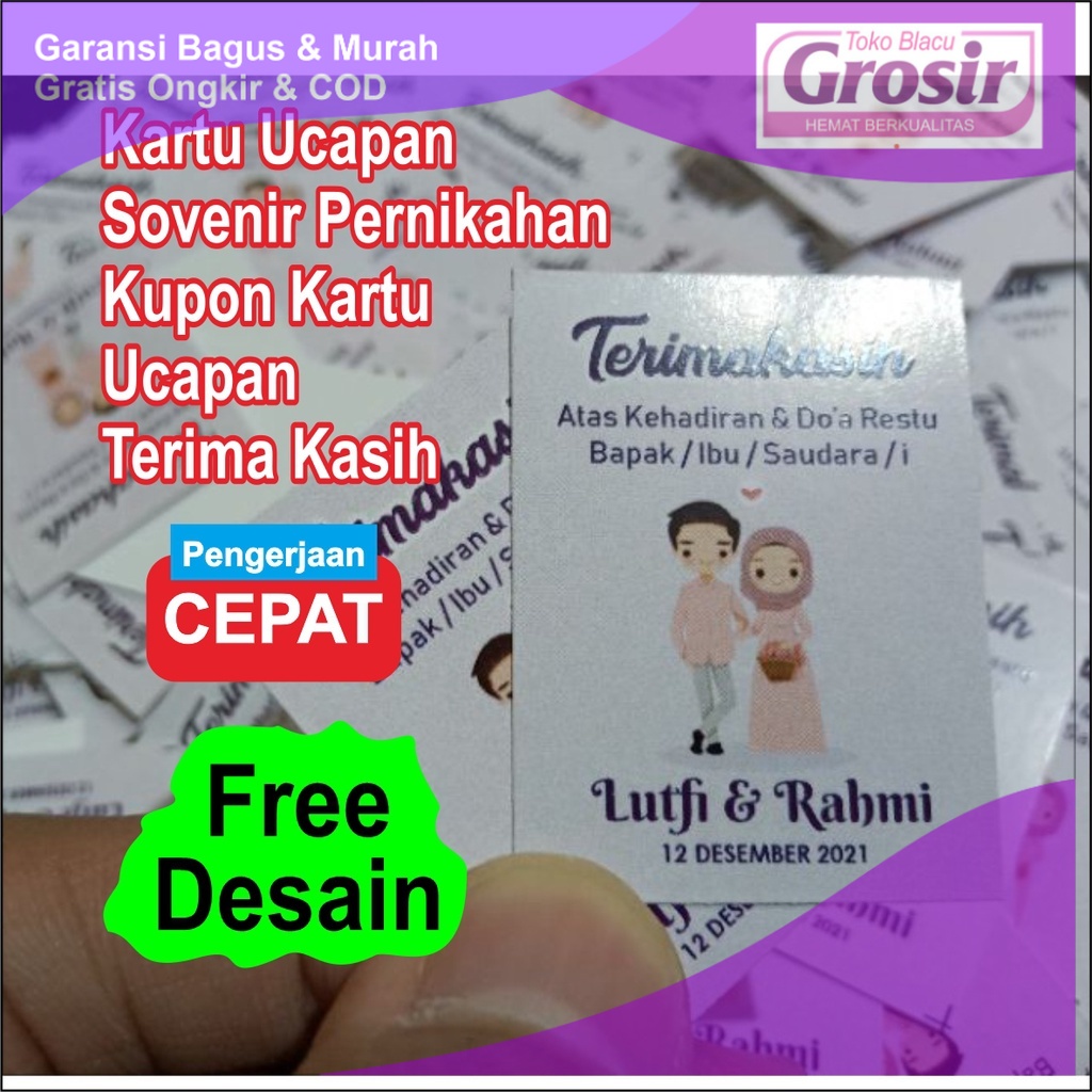 Jual Terlaris Kartu Ucapan Sovenir Pernikahan Kupon Kartu Ucapan Terima ...