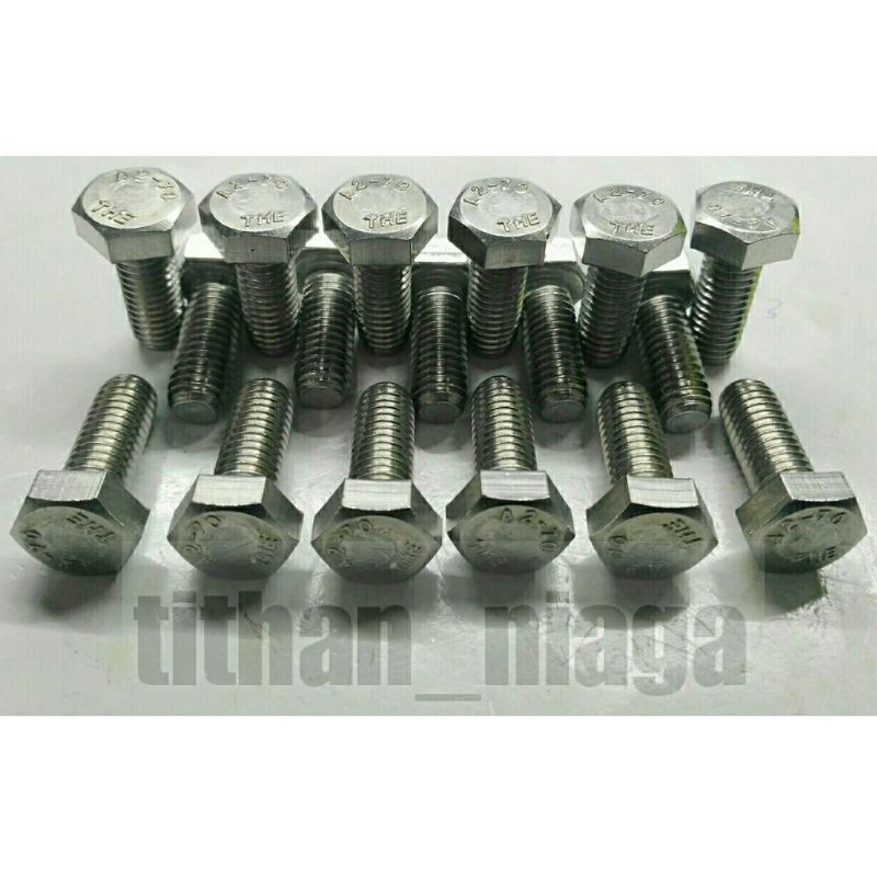 Jual Baut Stainless Hexagonal M12x50 Drat 1.75 SS304 M12 X 50 Mm ...