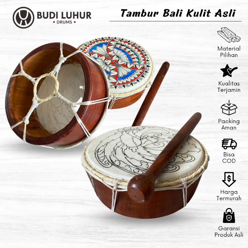 Jual Alat musik Pukul Tambur Bali Kulit Asli Diameter 20cm Mainan Anak Tradisional Bonus Stik