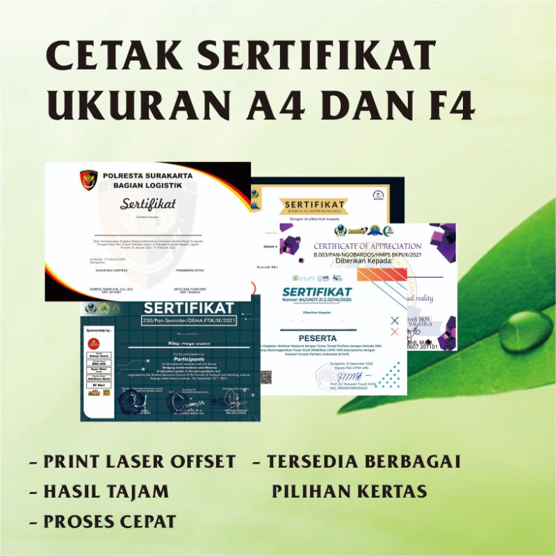 Jual CETAK PIAGAM | CETAK SERTIFIKAT MURAH | UKURAN A4 DAN F4 TANPA ...