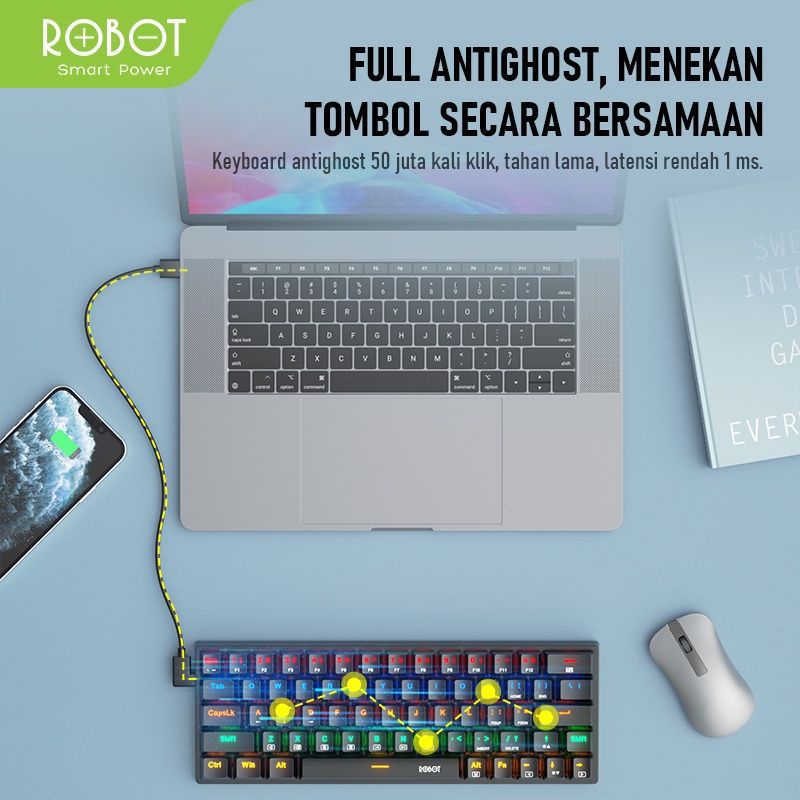 Jual ROBOT KB20 Keyboard Gaming Wired Mechanical Blue Switch 63 Keys ...