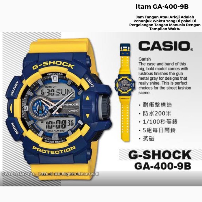 Jual JAM CASIO G SHOCK ORI BM GA 400 9B KUNING BIRU GSHOCK GA400 Shopee Indonesia