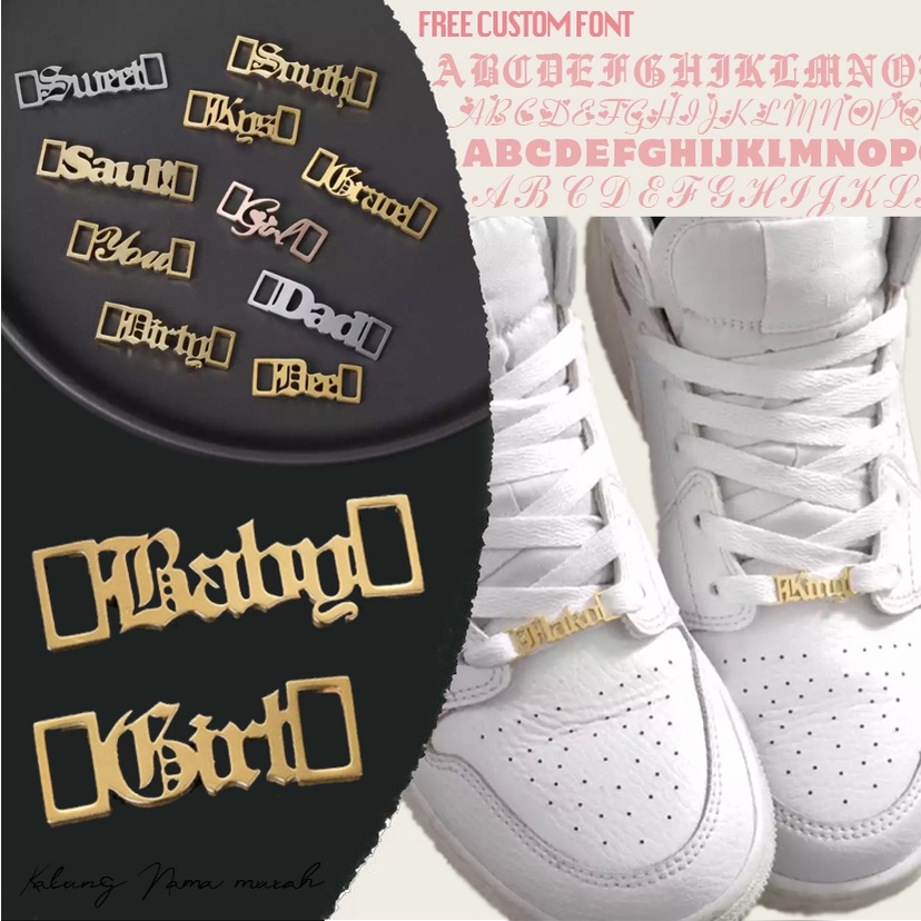 Tali Sepatu Custom Name Shoelace (Titanium with 18K Gold Plated)  Aksesoris Sepatu kustom nama titanium anti karat sepatu wanita pria