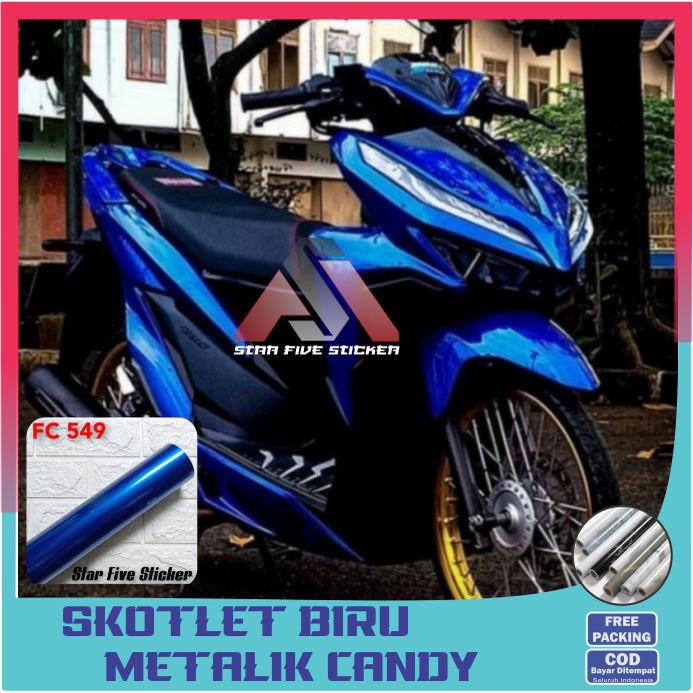 Jual Stiker Skotlet Motor Biru Metalic Candy Sticker Biru Candy Dark