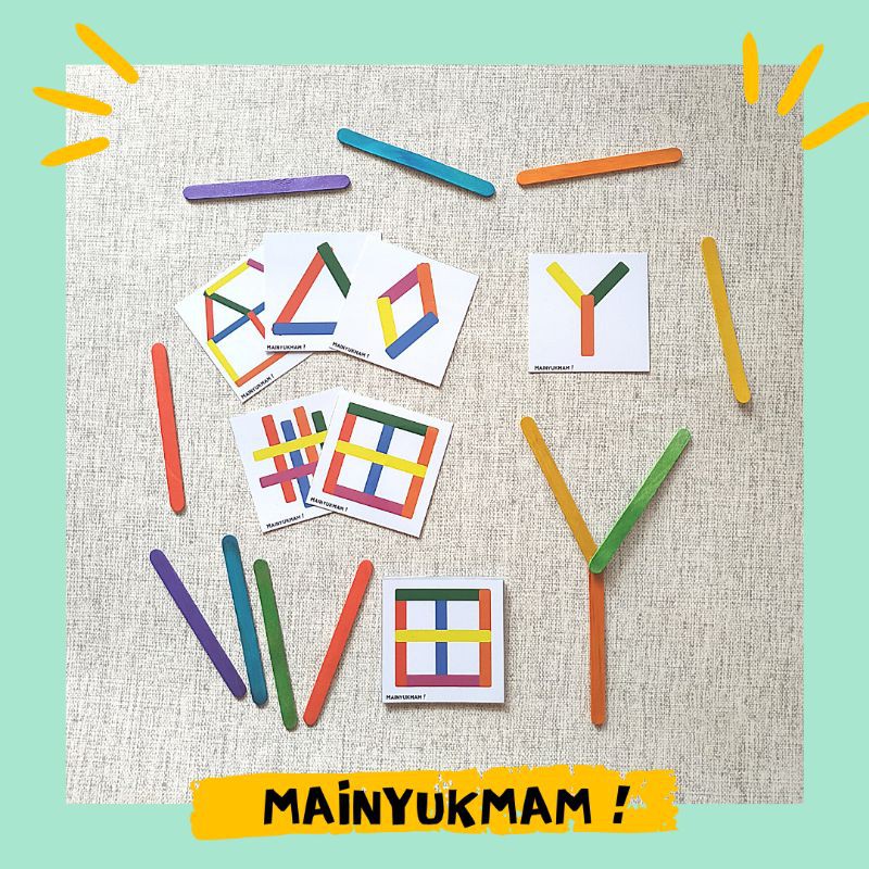 Jual Mainyukmam Mainan edukasi Stick shape and pattern card / Stik ...