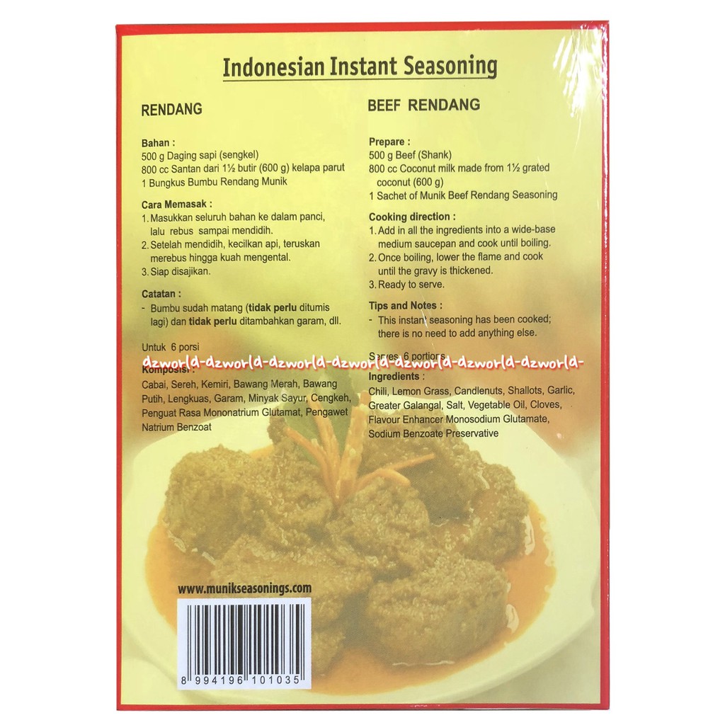 Jual Munik Bumbu Rendang Beef Rendang Seasoning Bumbu Instan 115gr ...
