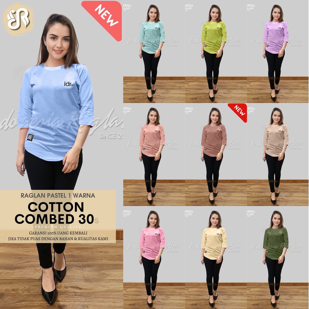 Jual Kaos Wanita Raglan 1 Warna Pastel Tangan 3/4 Original Indonesia ...