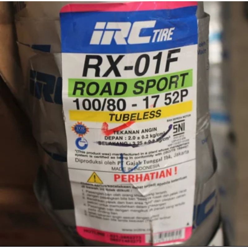 Jual BAN MOTOR IRC RX 01 F ( RX01F ) 100/80-17 (TUBELESS) ORIGINAL IRC ...