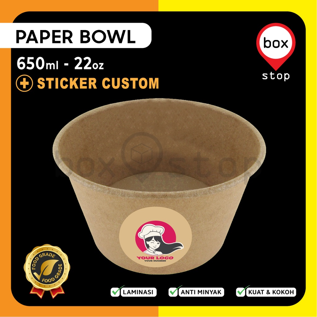 Jual Paket Combo PAPER BOWL + Tutup + Stiker Logo Custom (50 Set ...