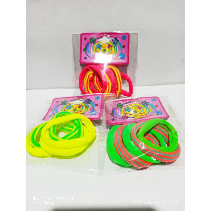 Jual Kuncir rambut warna warni 6 bungkus/ikat rambut lucu/karet ikat