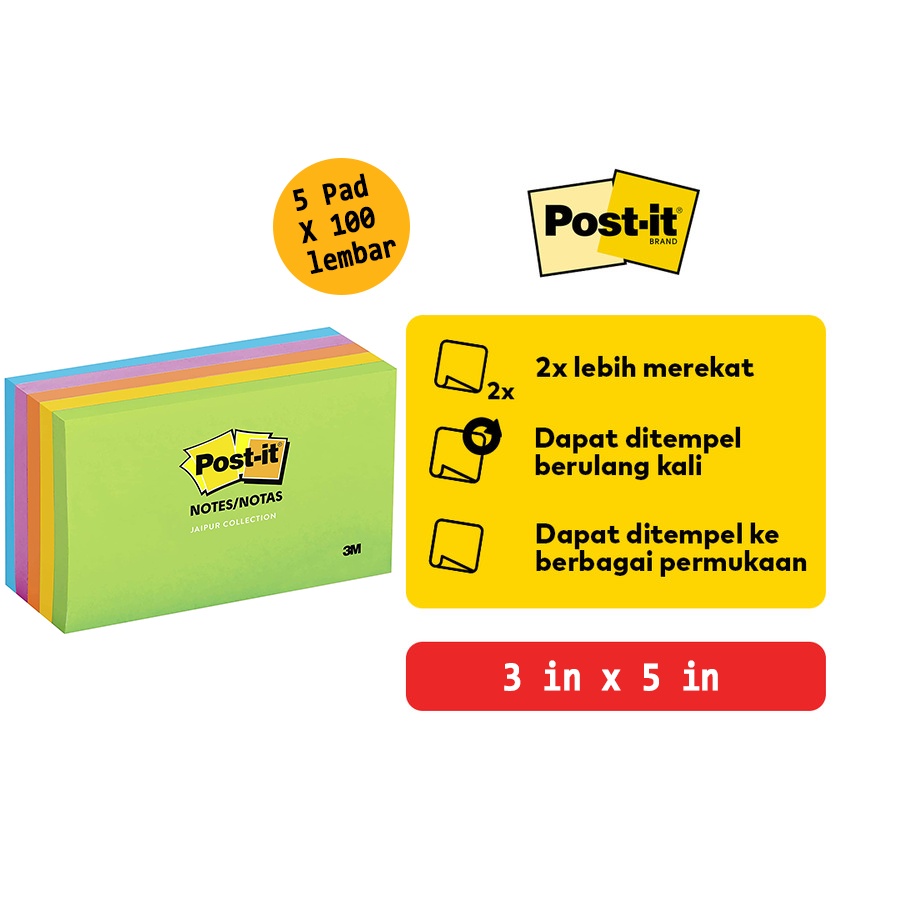 Post-it Notes 655-5UC, 3 in x 5 in (76 mm x 127 mm) Jaipur Collection