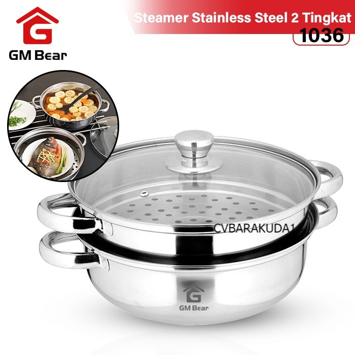 Jual Panci Kukusan Besar Gm Bear Panci Steamer Stainless 2 Tingkat 1036 Panci Kukus Stainless 2202