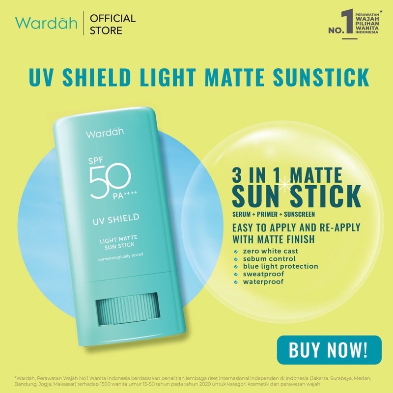 Jual Wardah Sun UV Shield Light Matte Sun Stick Sunscreen SPF 50 PA ...