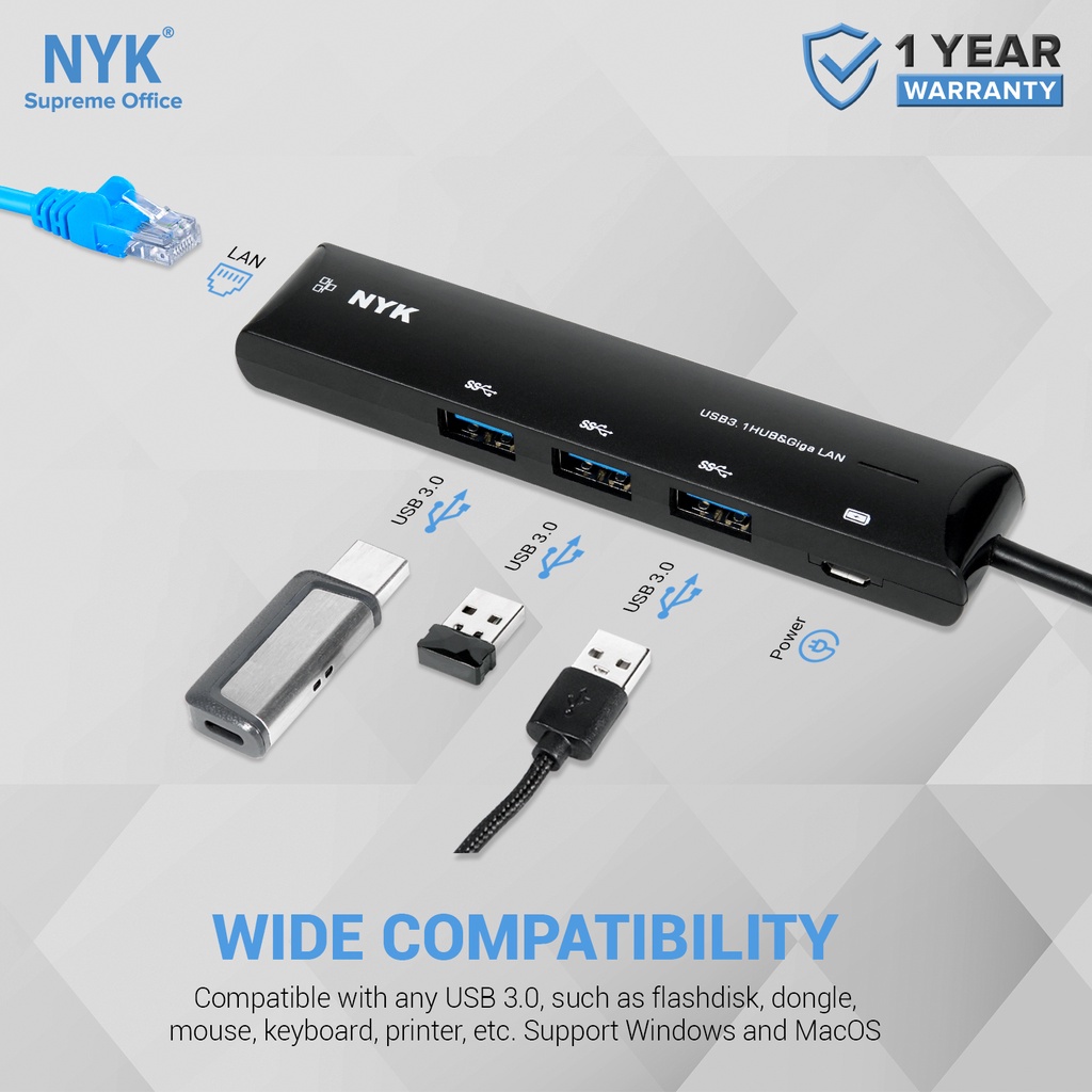 NYK USB HUB 3.0 LAN ETHERNET 3 Port GLH-01 Converter to internet Gigabit RJ45 LAN 1000 Mbps COD HUB bergaransi Docking Station Data transfer Mobile ph (6)