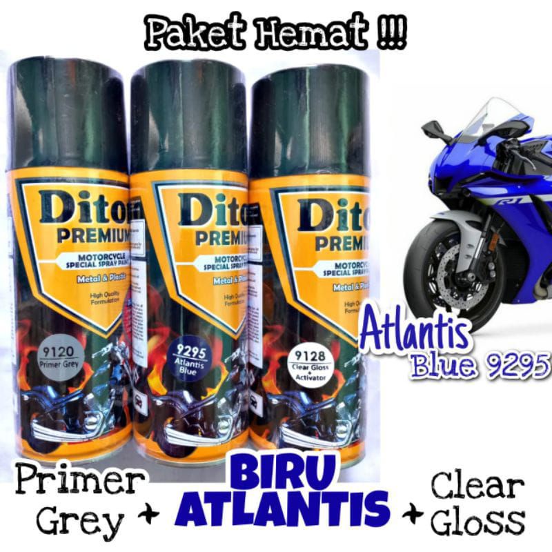 Jual Paket Pylox Diton Premium 400ml Primer Grey 9120 Atlantis Blue 9295 Clear 9128 Biru 3546