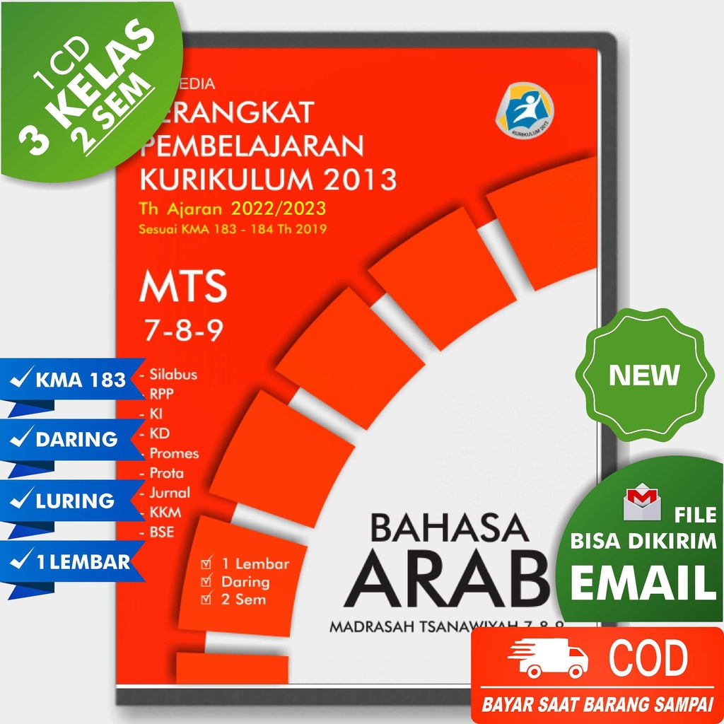 Jual CD RPP MTS BAHASA ARAB KELAS 7-8-9 K13 TH. 22/23 KMA 183, 184 (1 ...