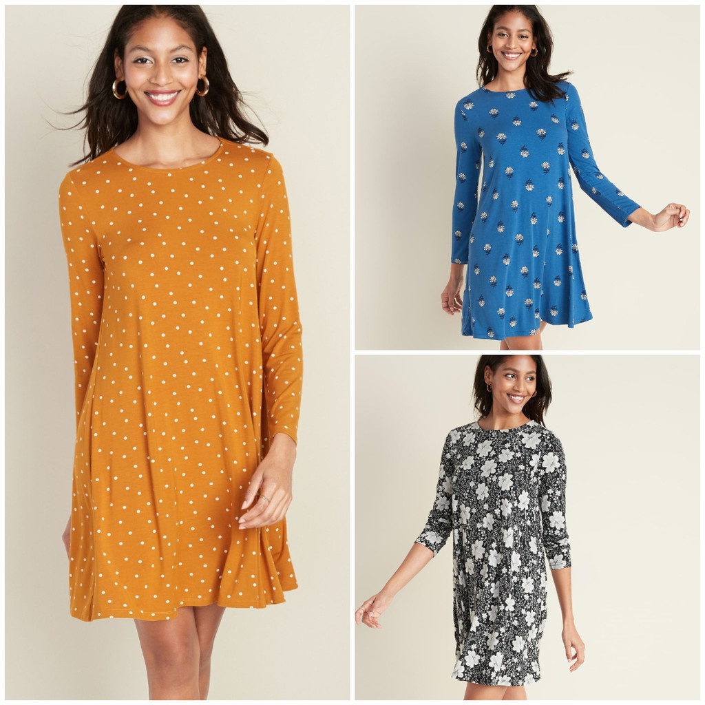 Jual Dress Old Navy Jersey-Knit Long-Sleeve Swing Dress Wanita Original |  Shopee Indonesia