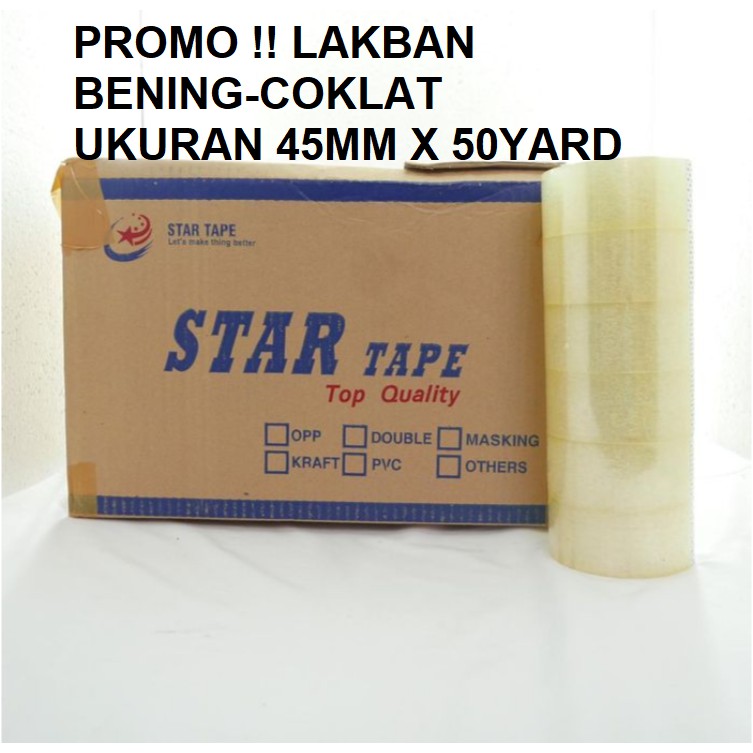Jual LAKBAN STARTAPE BENING-COKLAT / STAR TAPE UK 45MM X 50YARD - PER ...