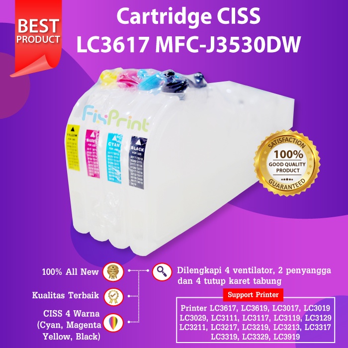 Jual Cartridge Refillable Mciss Lc3617 Lc 3617 Brother Mfc J3530dw J3530 Model Panjang Shopee 9784