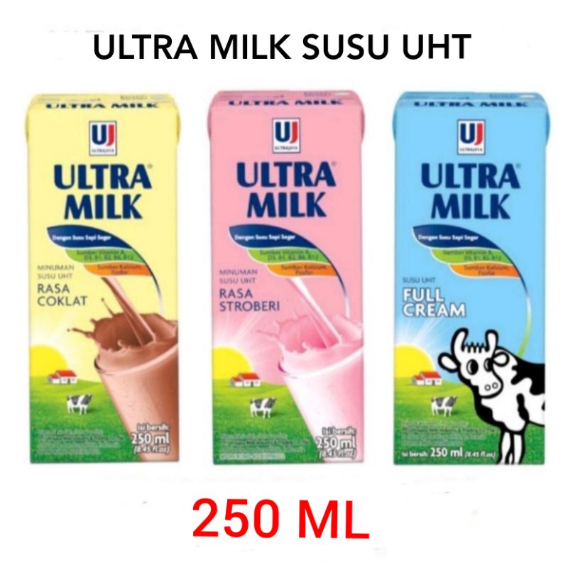 Jual Ultra Milk Susu Uht Coklat Stroberi Full Cream 250ml Shopee Indonesia 8476