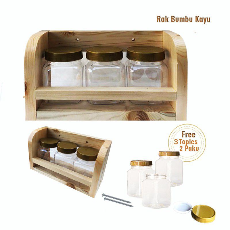 Jual Rak Bumbu Dapur Kayu Minimalis Muat Toples Shopee Indonesia