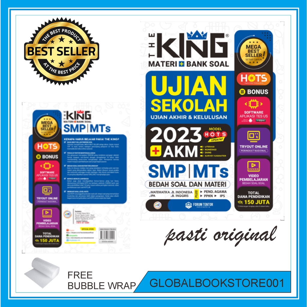 Jual BUKU UJIAN SEKOLAH UJIAN AKHIR SMP-MTS 2024 THE KING MATERI BANK ...