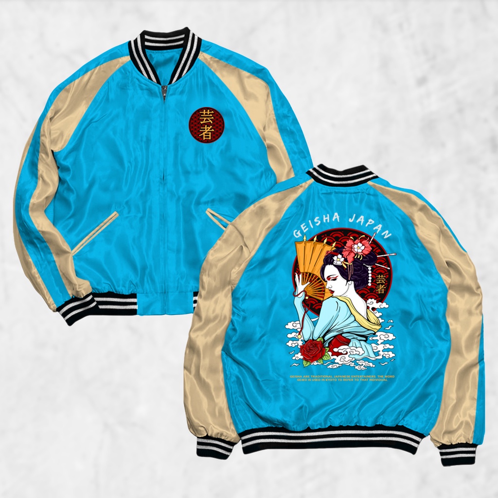 Jual Fortklass Jaket Sukajan Biru Gold Sablon Jaket Pria Wanita Distro ...