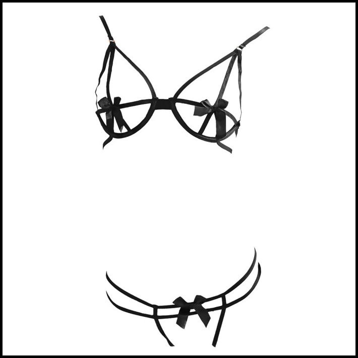 Jual B347 Bikini String Hitam Bra Kawat Open Cup Crotchless Shopee