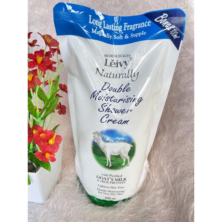 Jual Leivy Shower Cream Goat Milk Reff 900Ml/ Sabun Mandi / Body Wash
