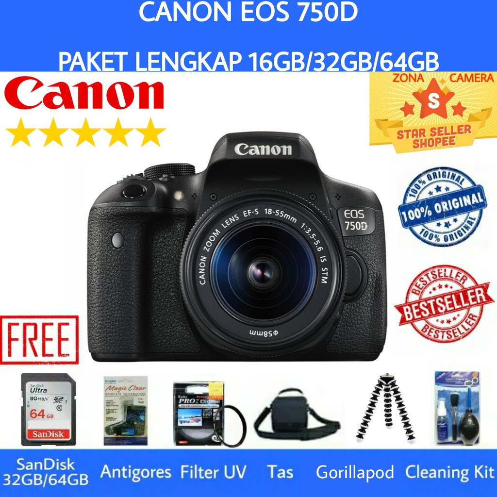 Jual CANON EOS 750D / CANON 750D KIT 1855MM IS STM WIFI PAKET