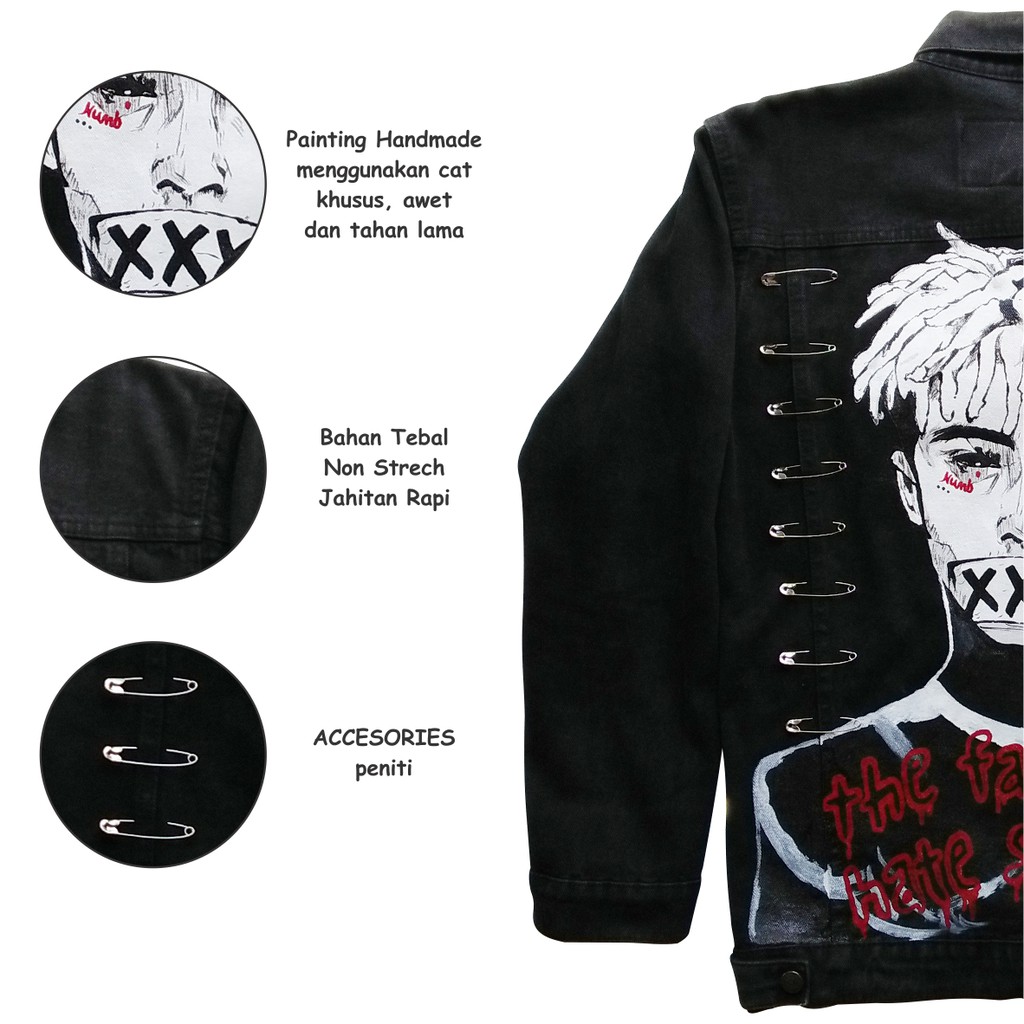 JAKET XXXTENTACION JAKET JEANS PRIA DENIM JACKET CUSTOM XXXTENTACION JAKET LUKIS XXXTENTACION